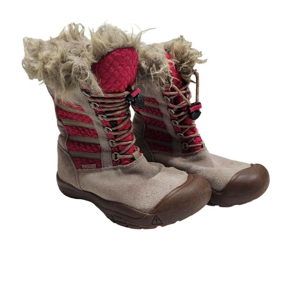 KEEN Kids Insulated Winter Boots Waterproof Slip on Pink‎ Brown